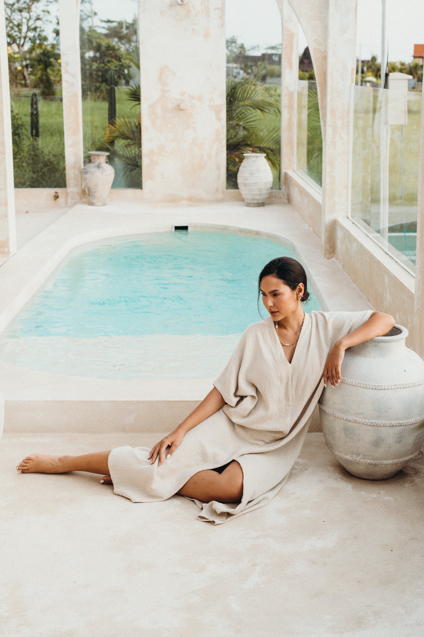 Marrakech Kaftan Oatmeal Ombak Natural - essenTIALS Bali