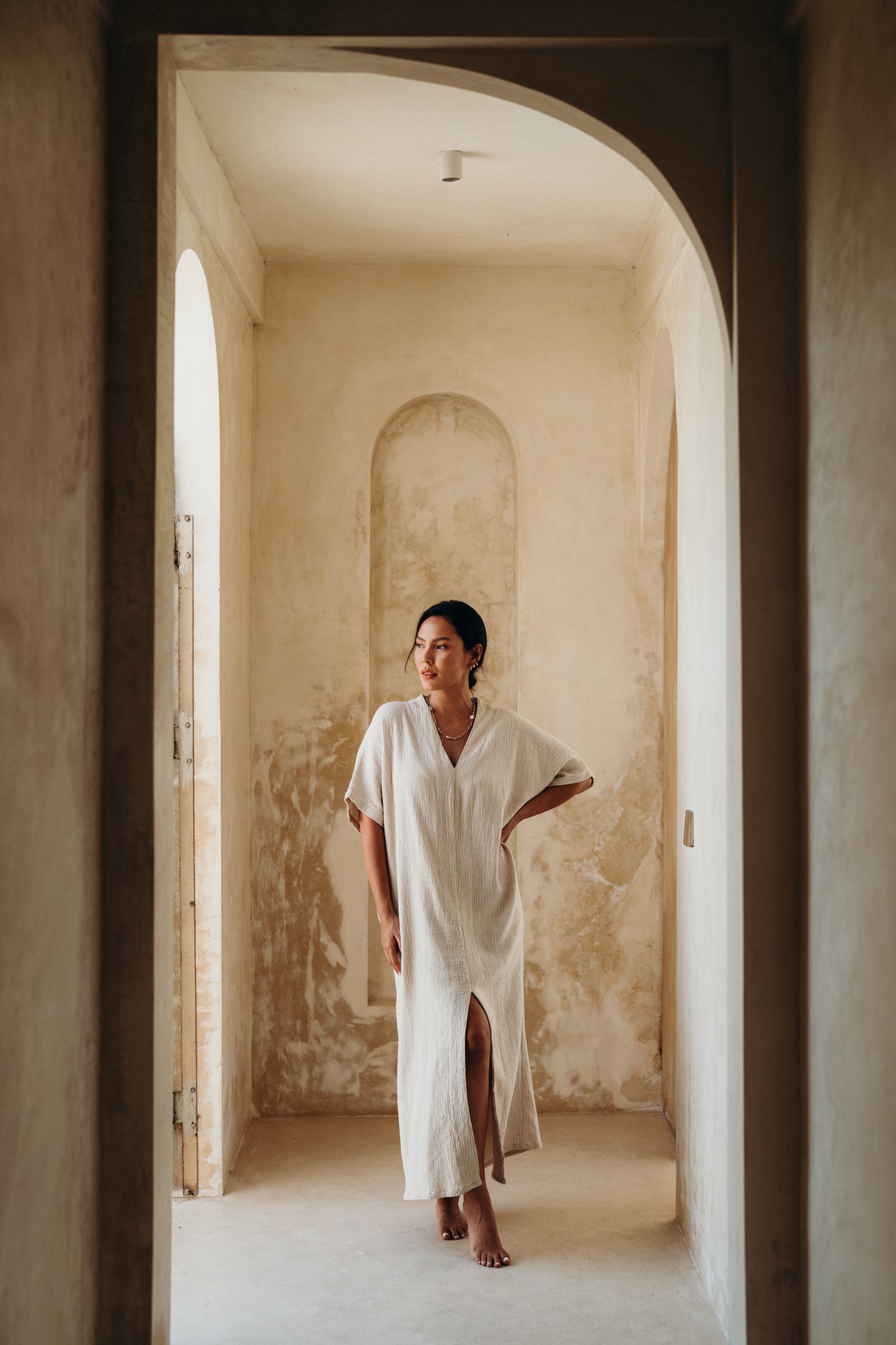Marrakech Kaftan Oatmeal Ombak Natural - essenTIALS Bali
