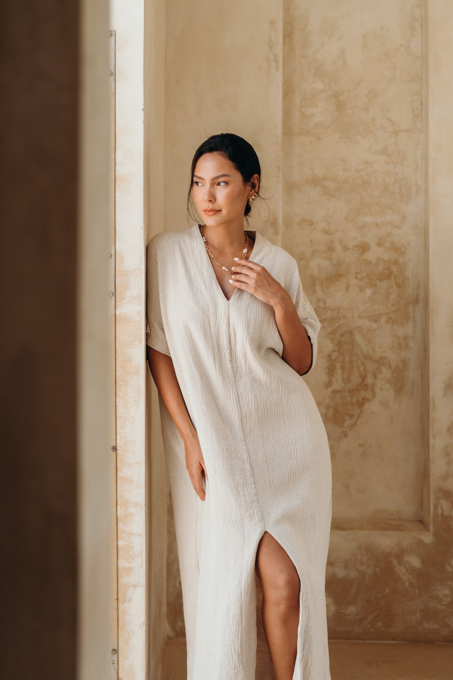 Marrakech Kaftan Oatmeal Ombak Natural - essenTIALS Bali