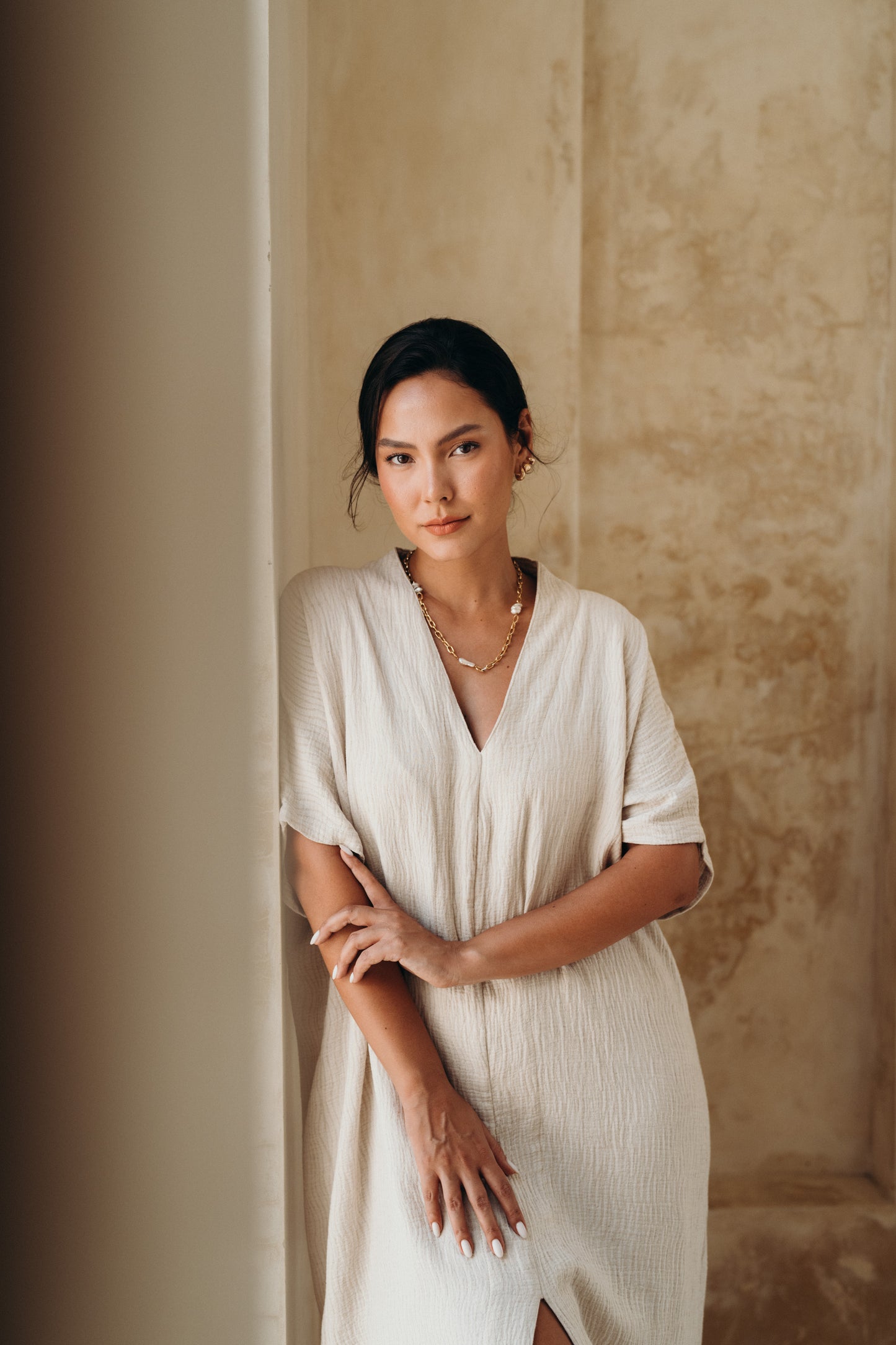 Marrakech Kaftan Oatmeal Ombak Natural - essenTIALS Bali