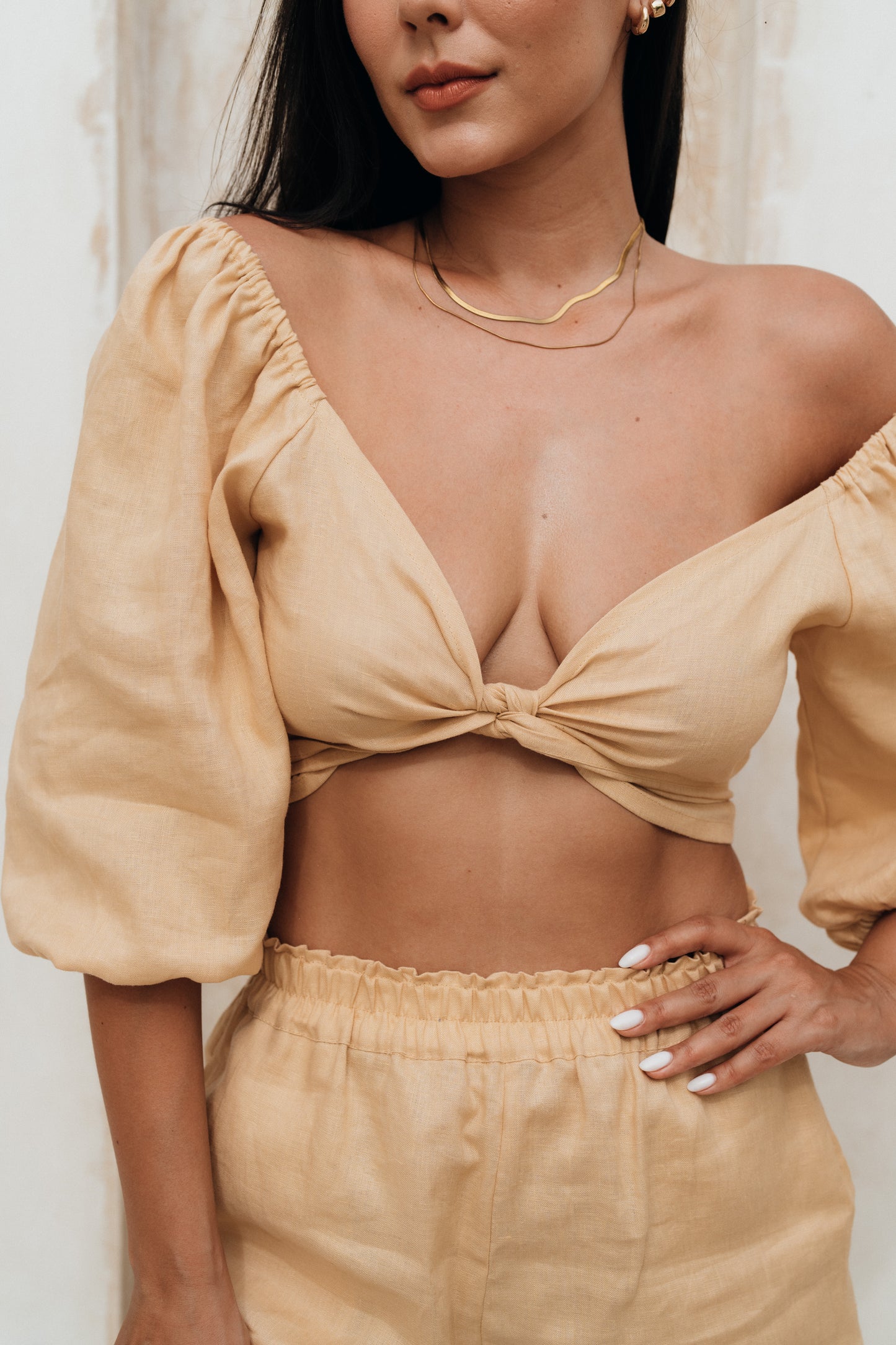 Soleil Puff Sleave Top Muted Peach - essenTIALS Bali
