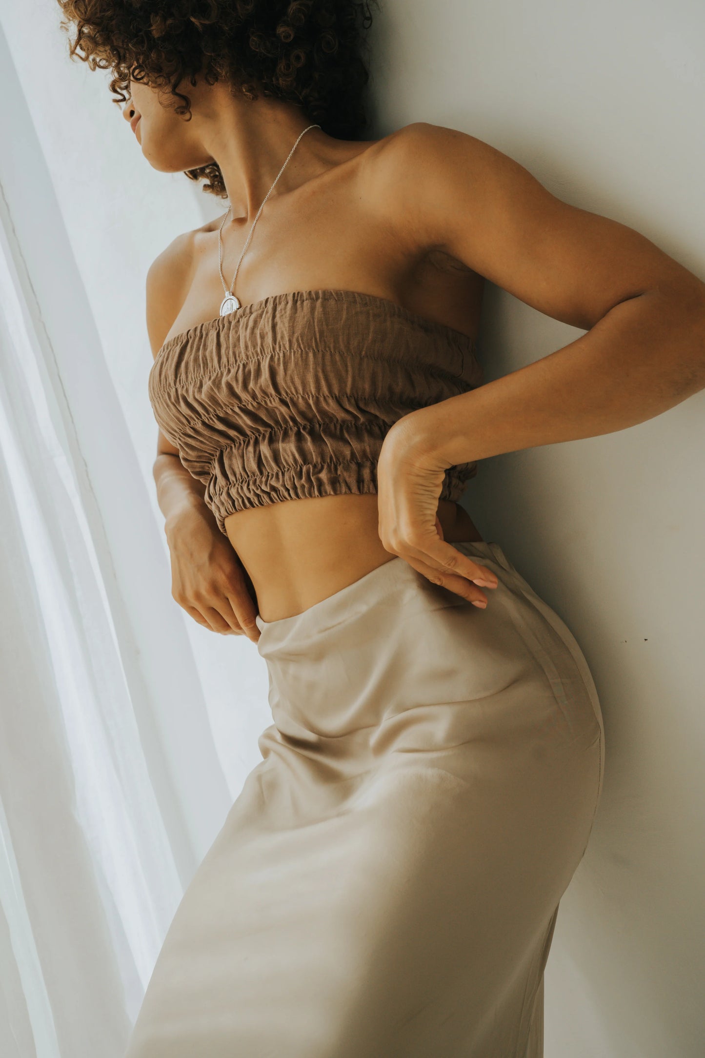 SHIBUI Concepts - Ayla Smocked Top Soft Brown