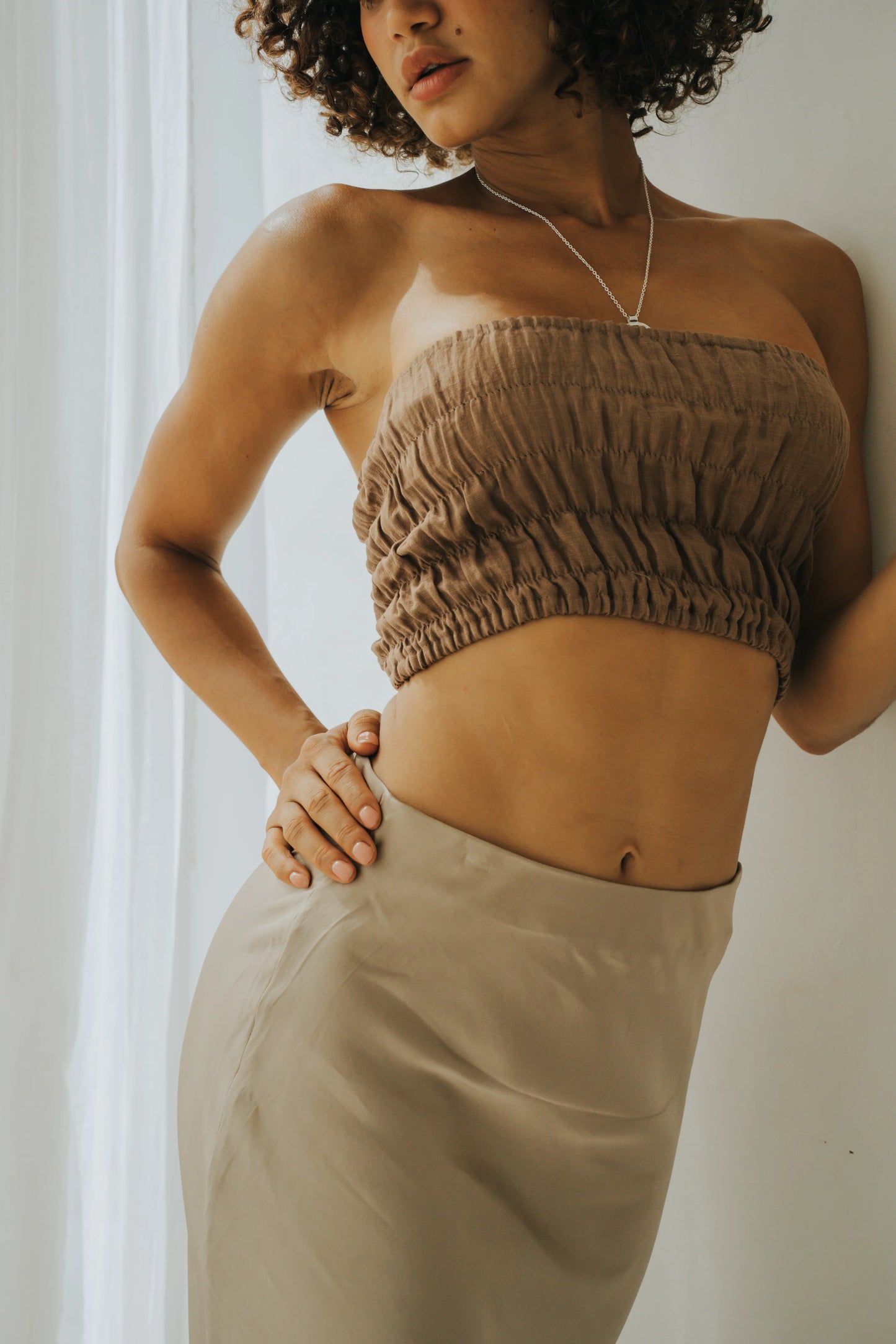SHIBUI Concepts - Ayla Smocked Top Soft Brown