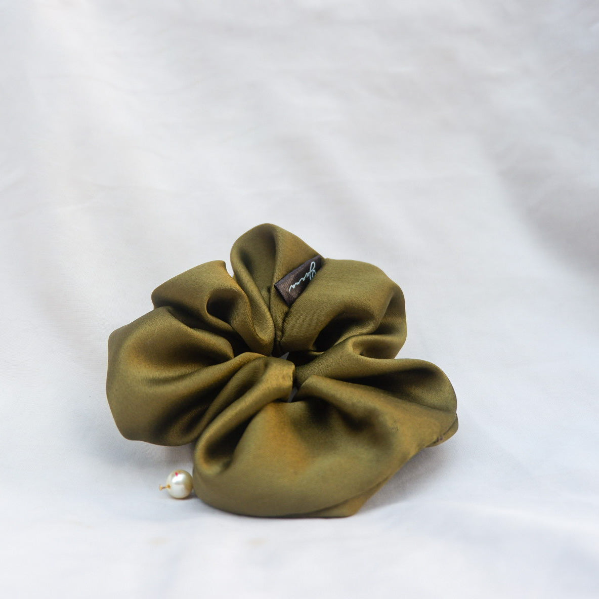 Pearl Satin Scrunchie Army Green - essenTIALS Bali