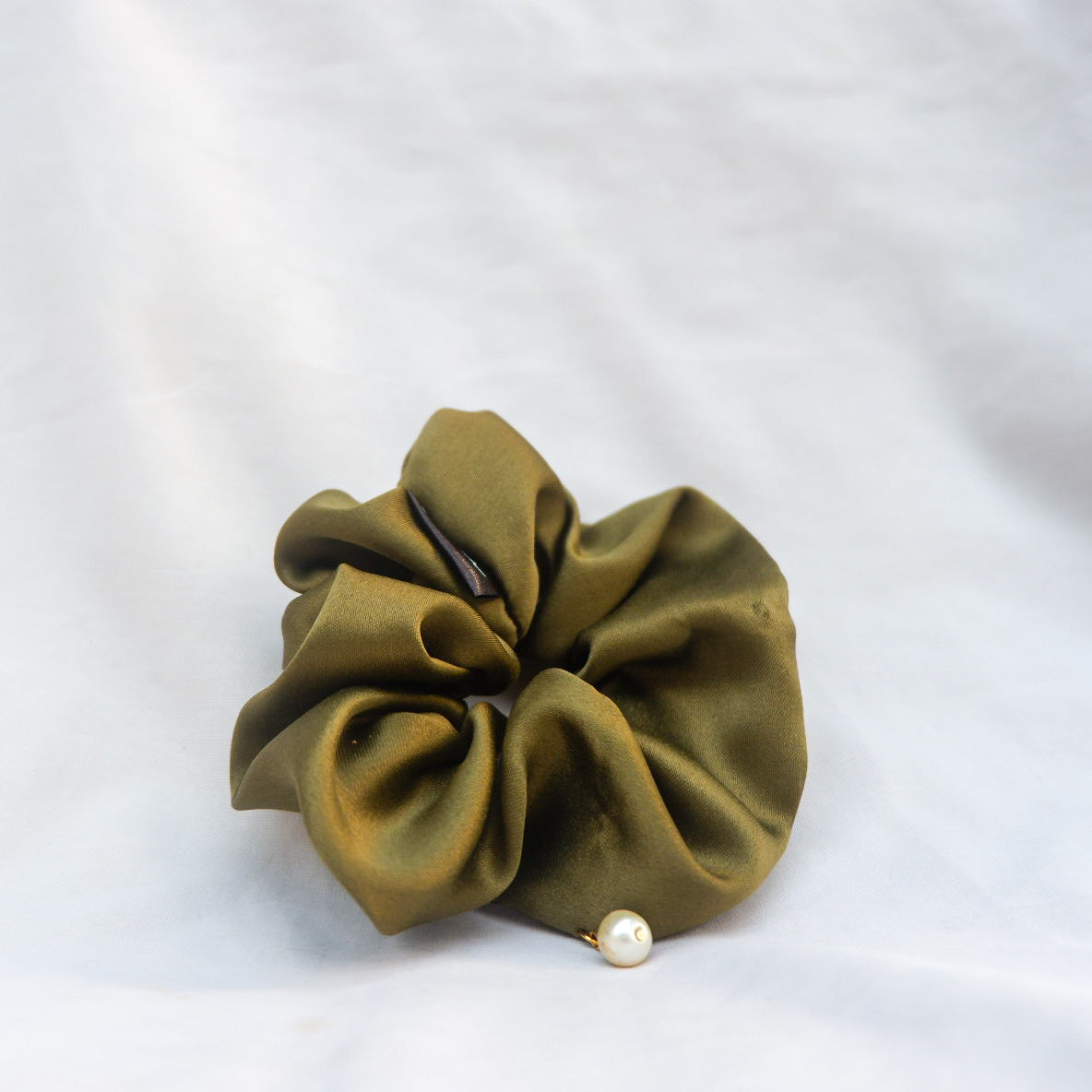 Pearl Satin Scrunchie Army Green - essenTIALS Bali