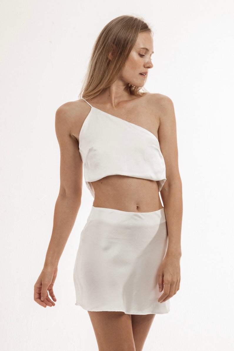 Ella Silk Mini Skirt White - essenTIALS Bali