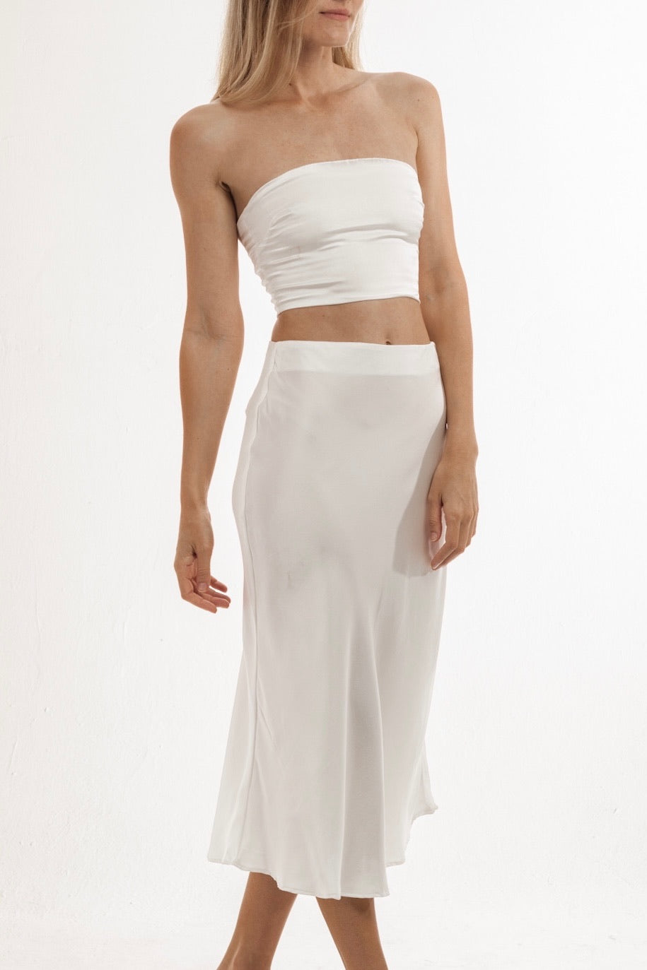 Amber Silk Skirt White - essenTIALS Bali