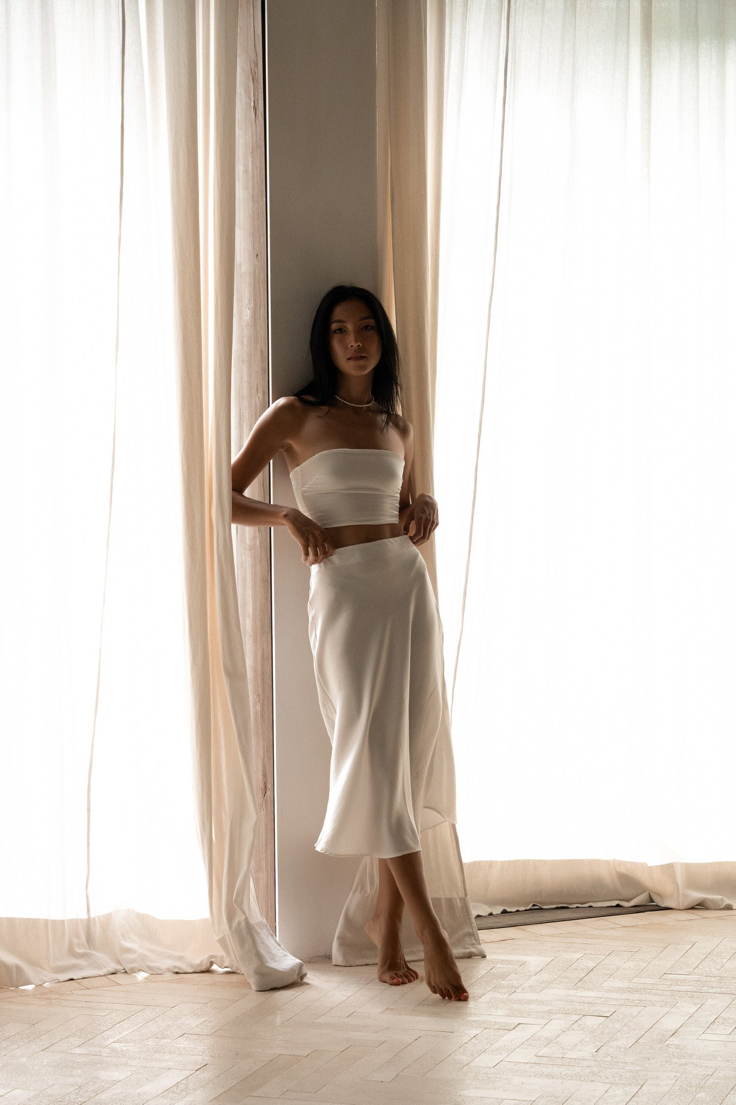 Amber Silk Skirt White - essenTIALS Bali