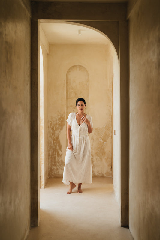 Lyke Midi Dress Off-white Stripped - essenTIALS Bali