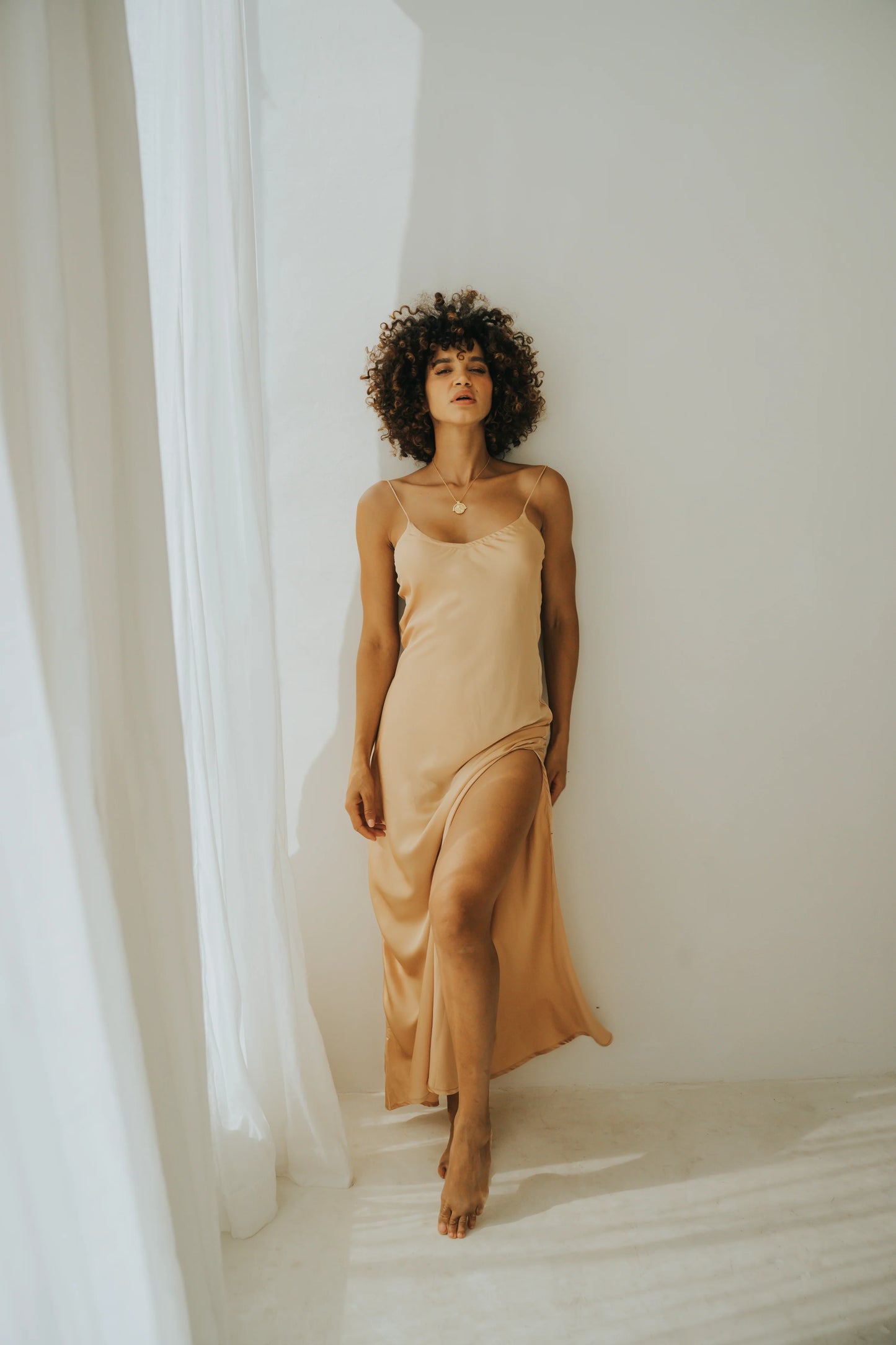 SHIBUI Concepts - Faye Silk Maxi Slip Dress Soft Coral